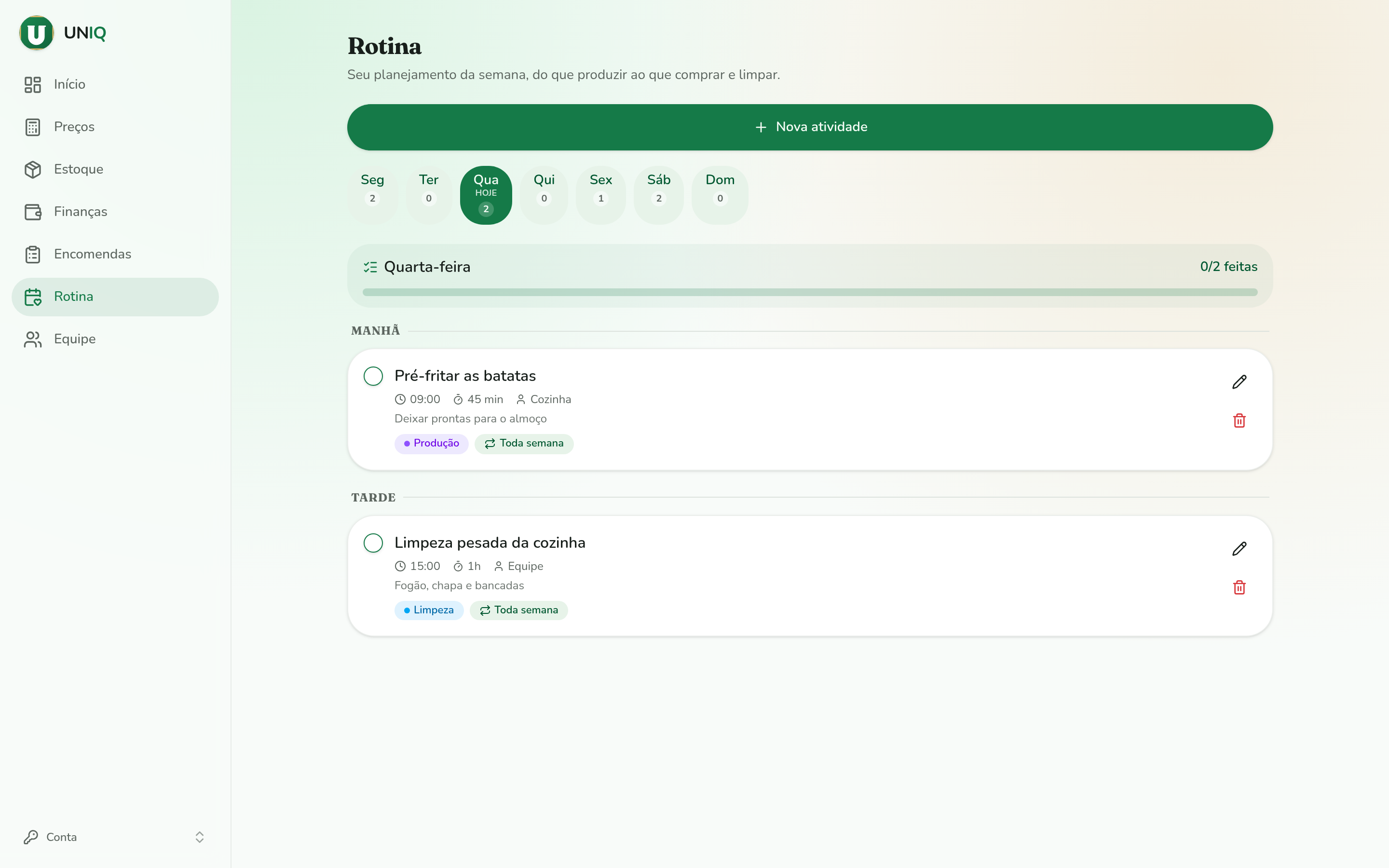 Tela de rotina no computador