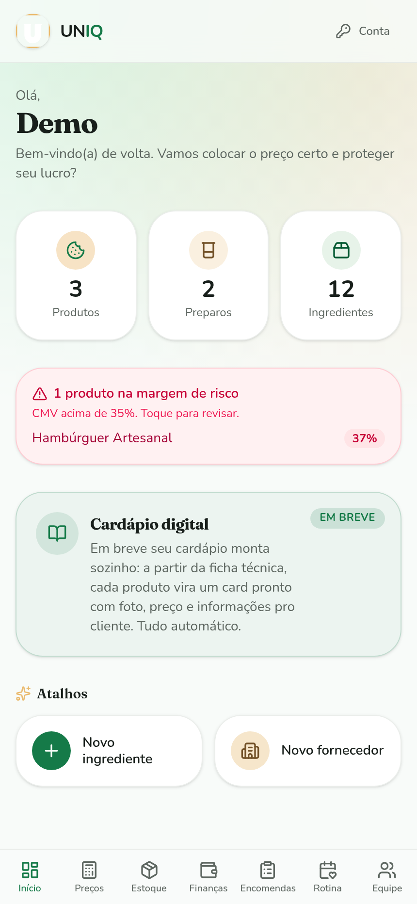 Tela de início no celular